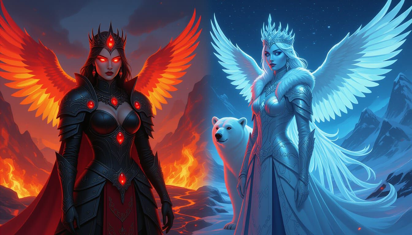 Queens of Fire and Ice in Ethereal Style