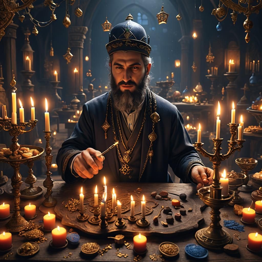Orthodox Jew Lighting Hanukkah Candles: 8K Art