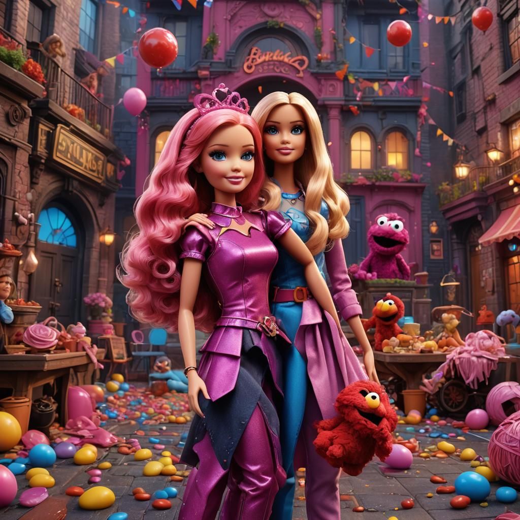 Barbie and Elmo in Detailed Matte Painting