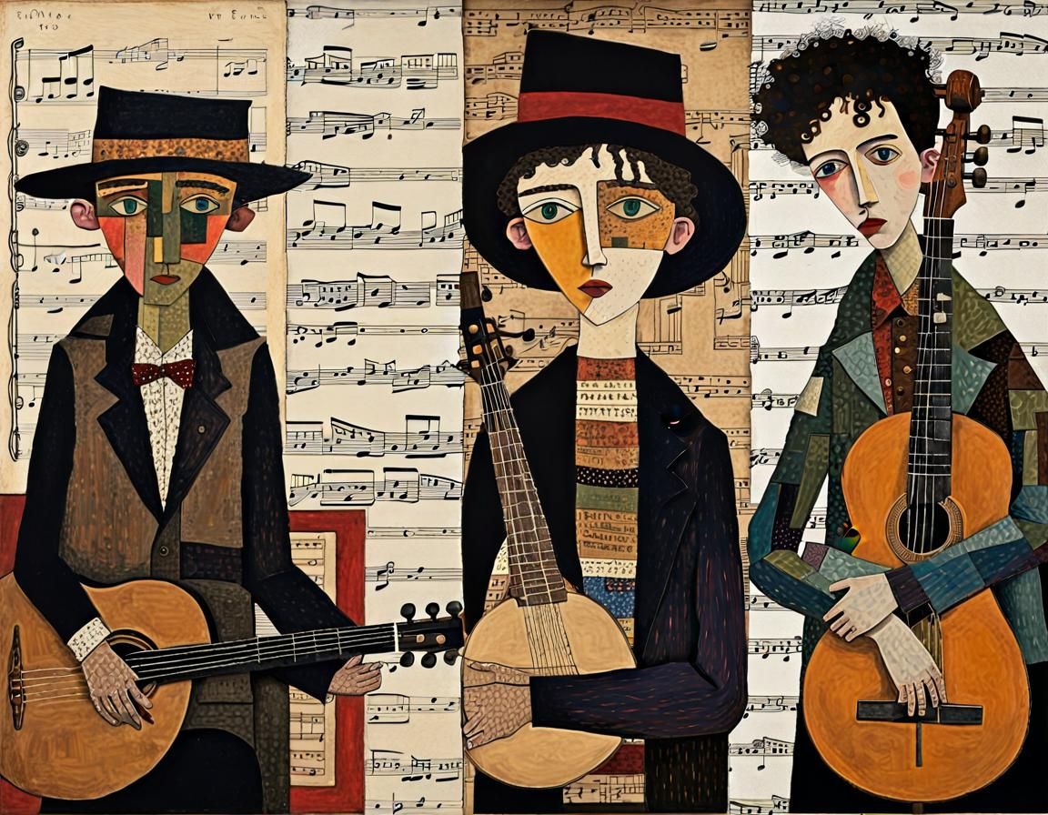 Musicians in Moody Folk Art Style