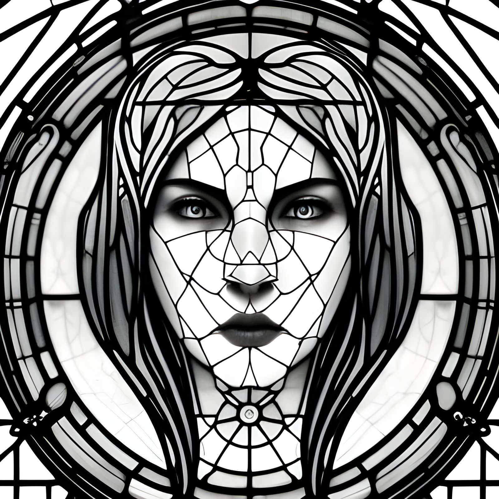 Stained Glass Yin Yang Portrait in Art Nouveau Style
