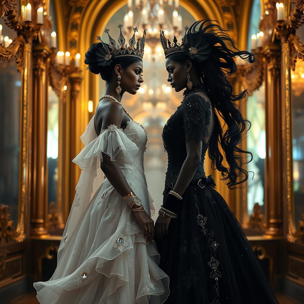 Regal Goddesses Confront Shadows in a Castle of Mirrors