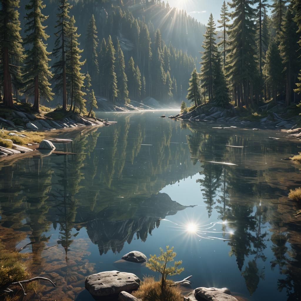 Realistic Mountain Lake Landscape in Hyper-Detailed Digital....