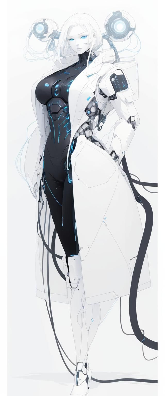 Robogirl Walks in Neon Cityscape, in Cyberpunk Style