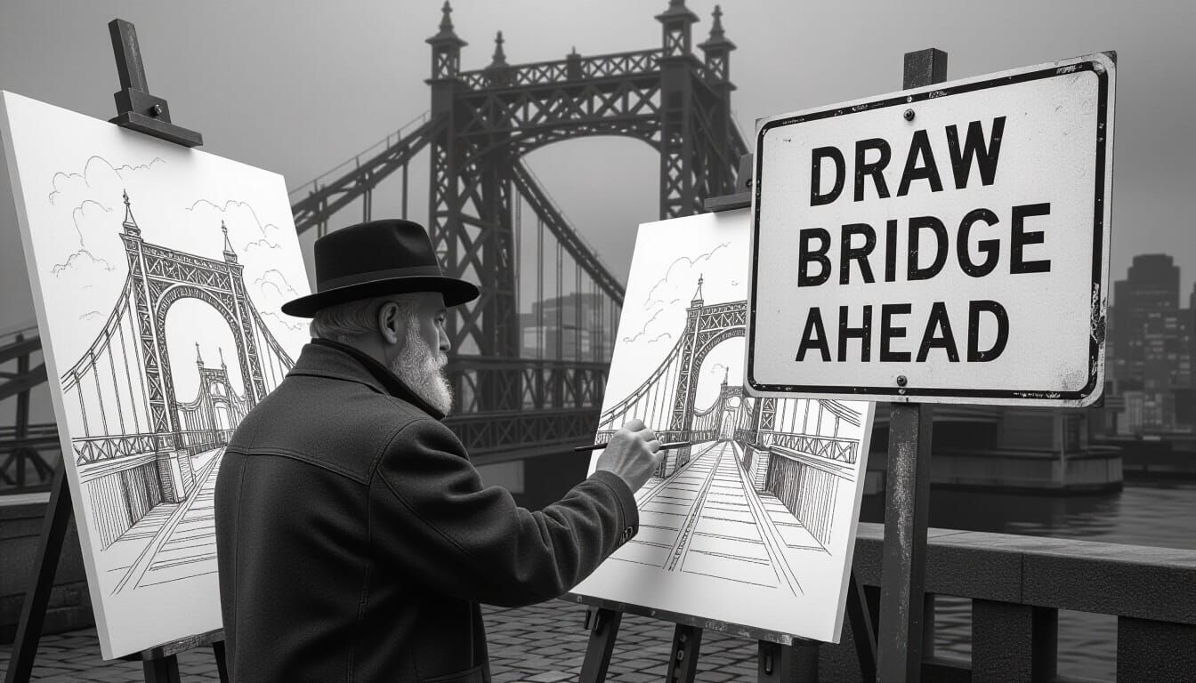 Hyperrealistic Drawbridge Sketch in Moody HDR