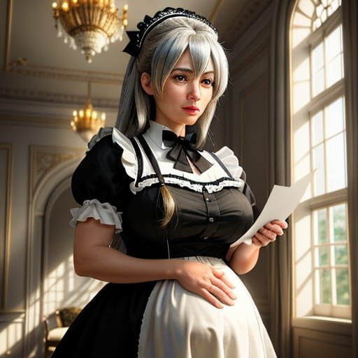 Photorealistic Portrait of a Pregnant French Maid in an Orna...