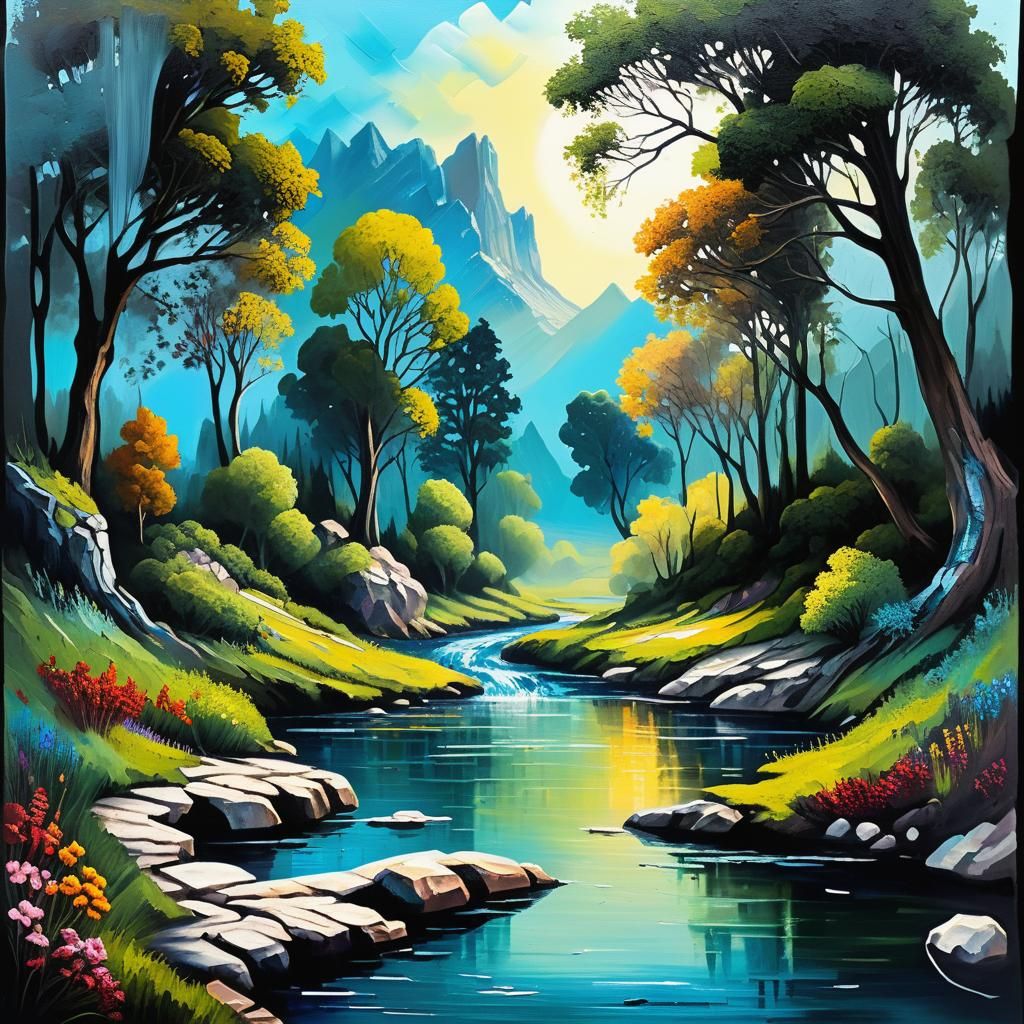 Hyperrealistic Fantasy Landscape with Palette Knife