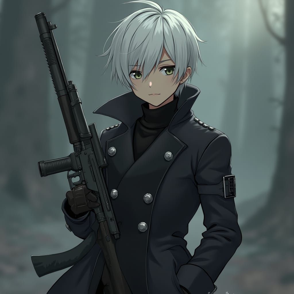 Anime Boy with Sniper Rifle in Atmospheric Style