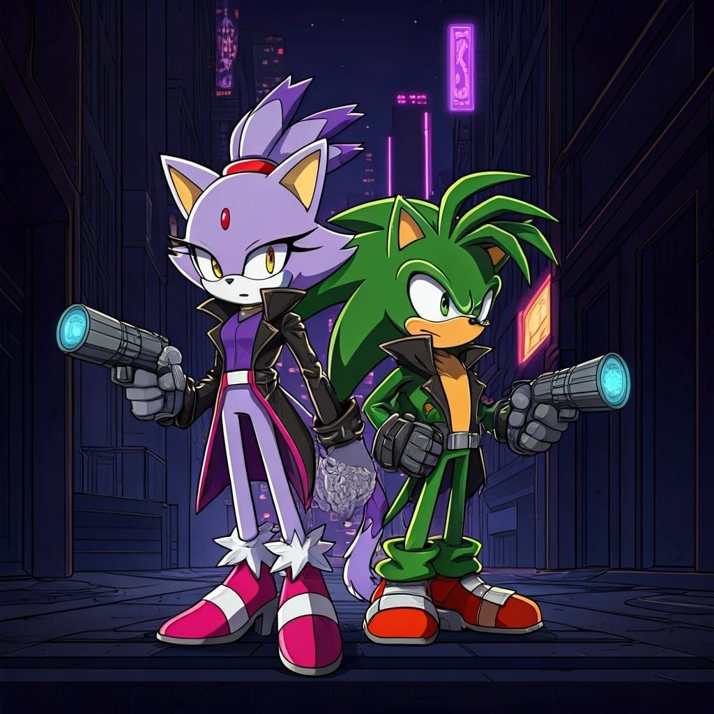 Cyberpunk Thieves in Futuristic Cityscape