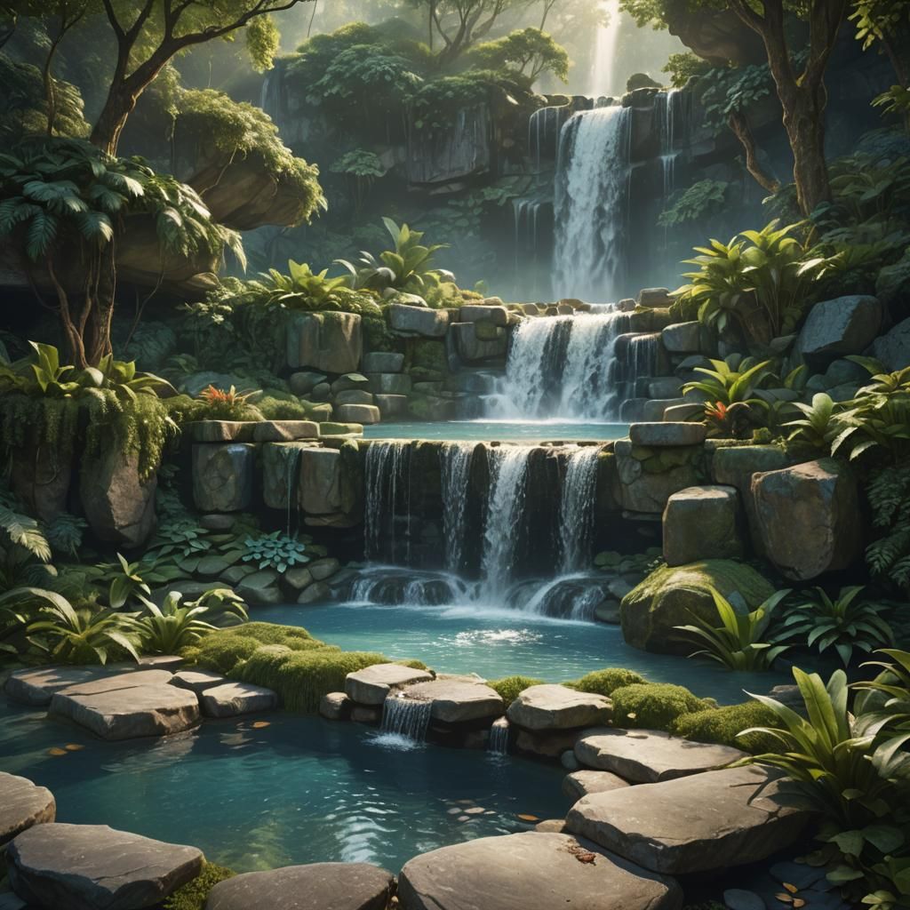 Waterfall Cascading from Frame, Digital Matte Painting
