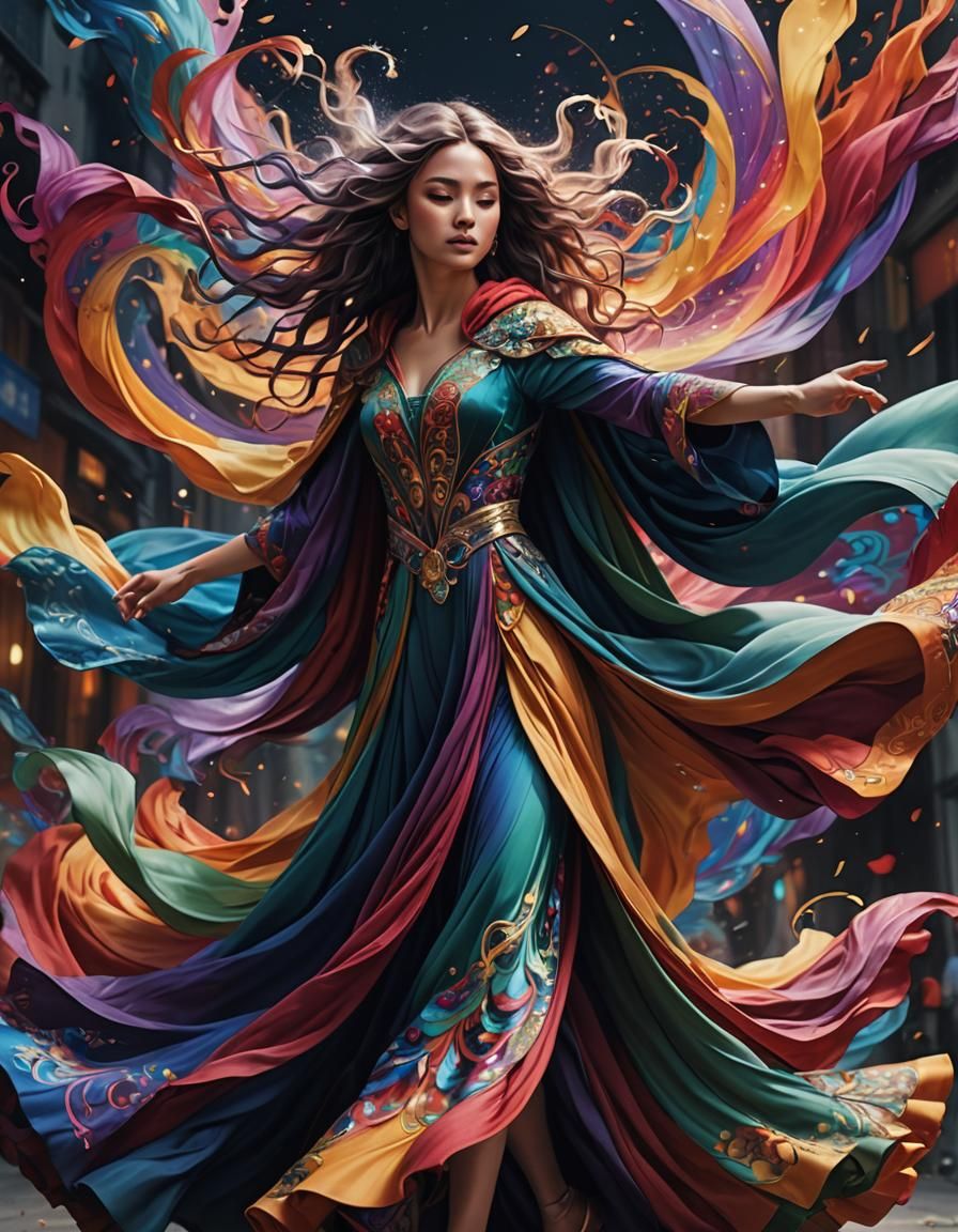 Dynamic Dancer in Flowing Fabric, Digital Art