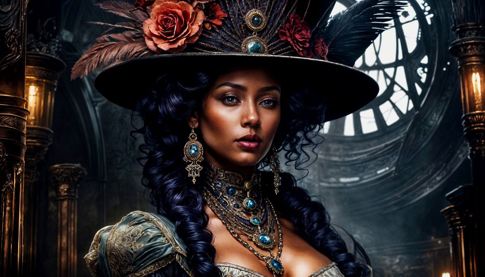 Trinidadian Woman in Darksynth Victorian Dress
