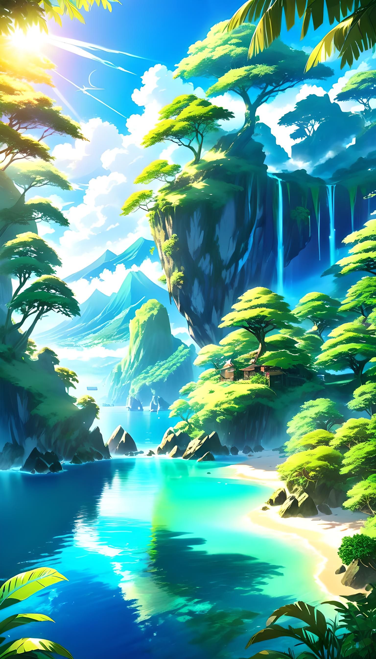Ethereal Sunny Paradise in High Definition Anime Art