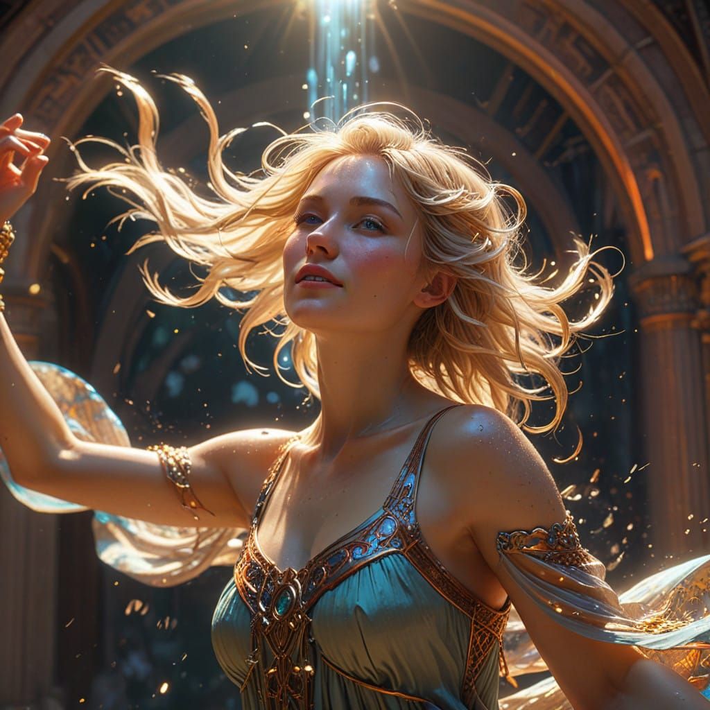 Surreal Art Nouveau Goddess Radiates Ethereal Joy