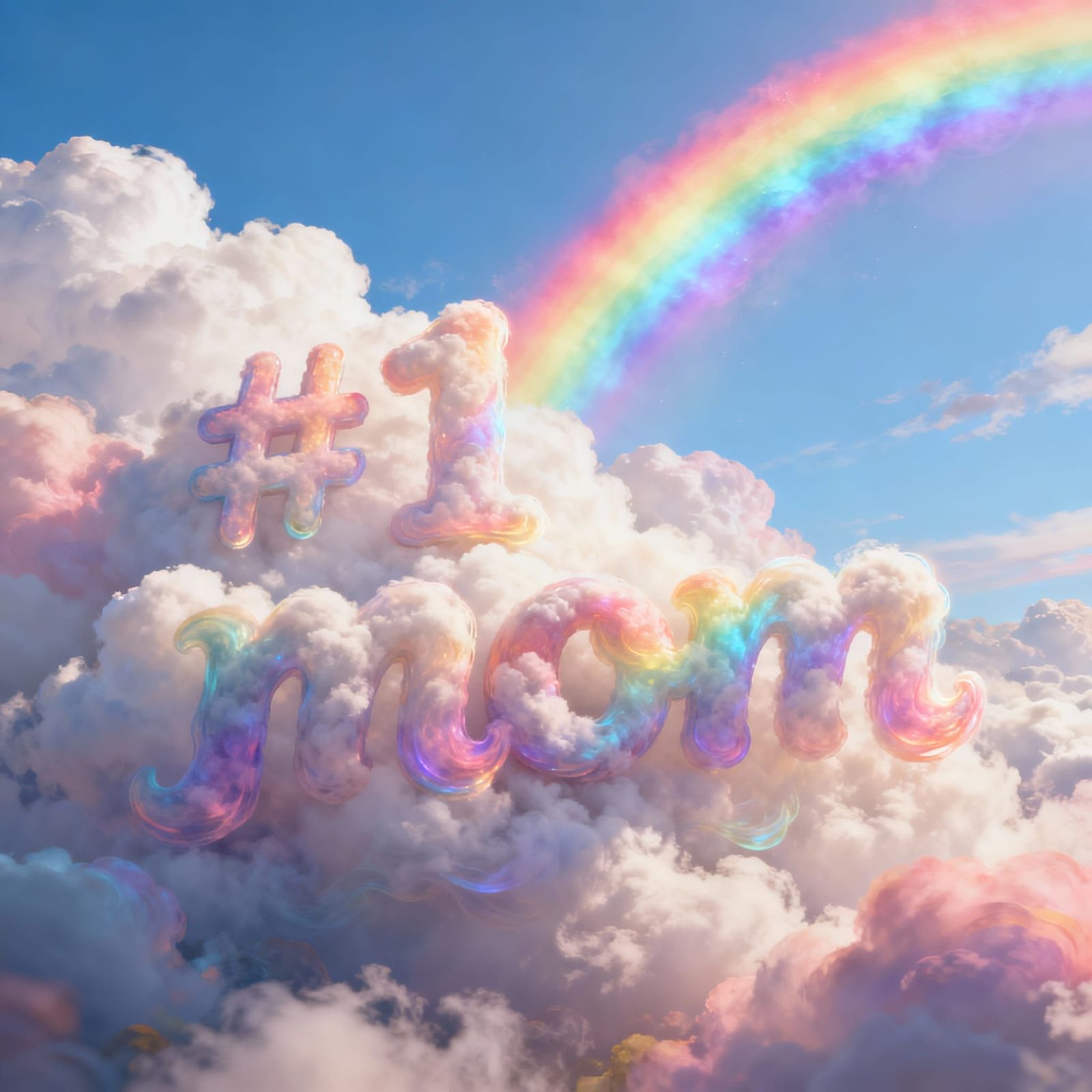 Vibrant Sky with Rainbow Clouds Spelling "#1 Mom"