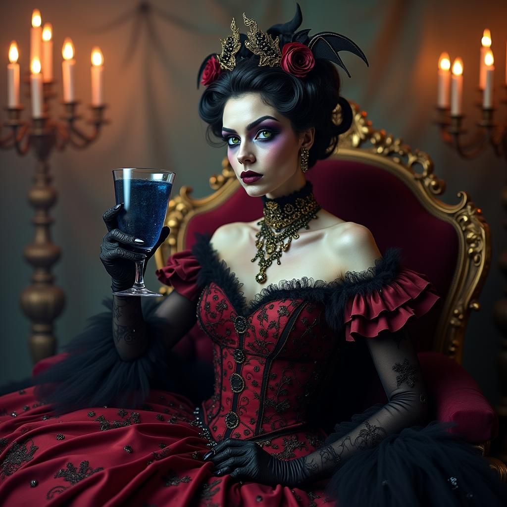 Victorian Halloween Lady Monster with Drink