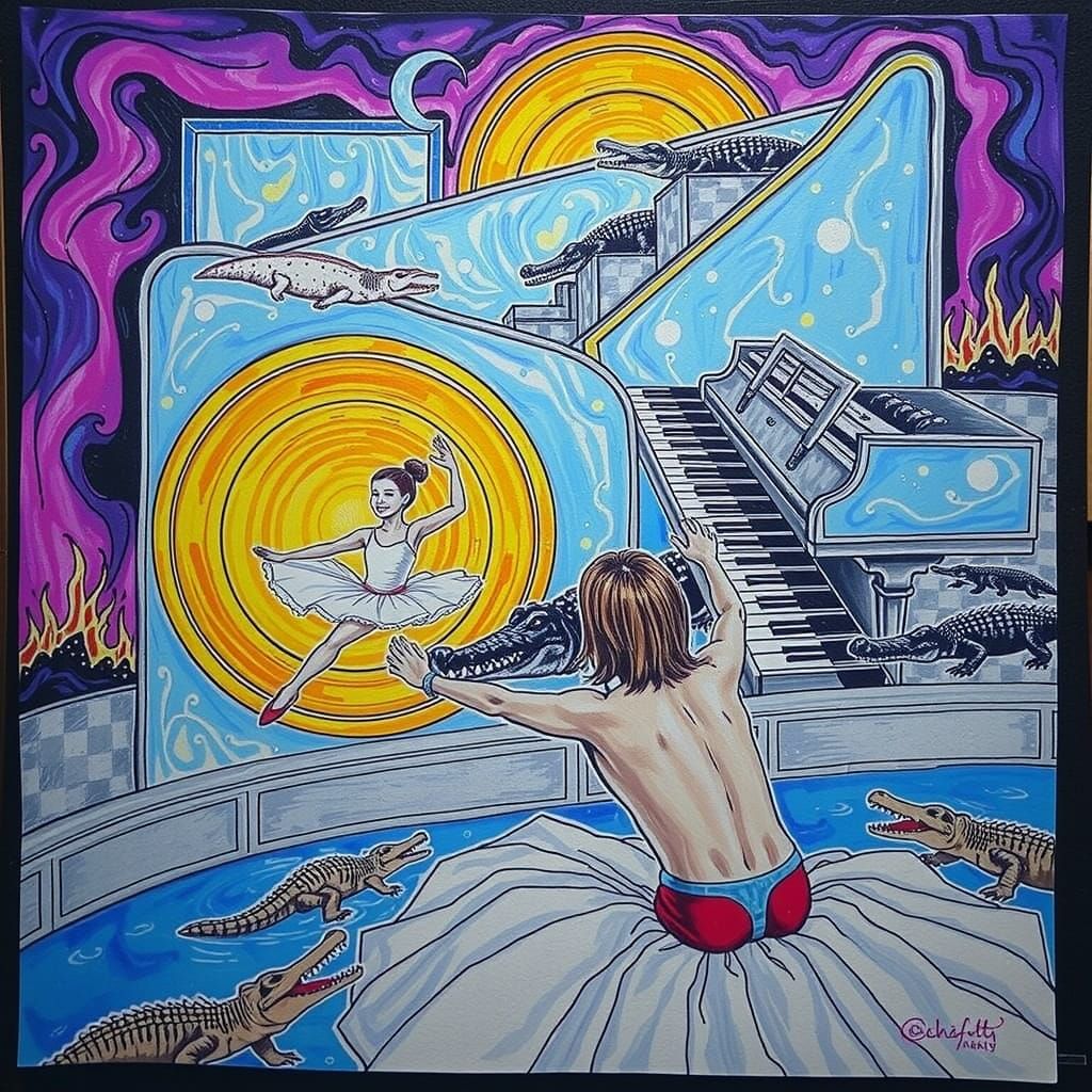 Surreal Ballerina with Crocodiles in Hyperreality