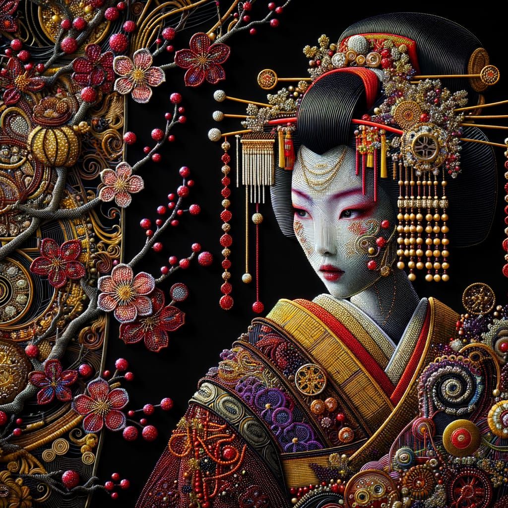 Steampunk Geisha with String Art Beadwork