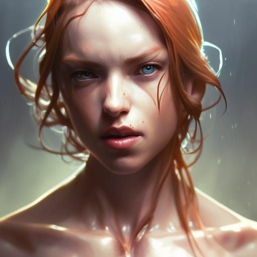 Bodybuilder Woman Eating Carrot: Dark Fantasy Portrait