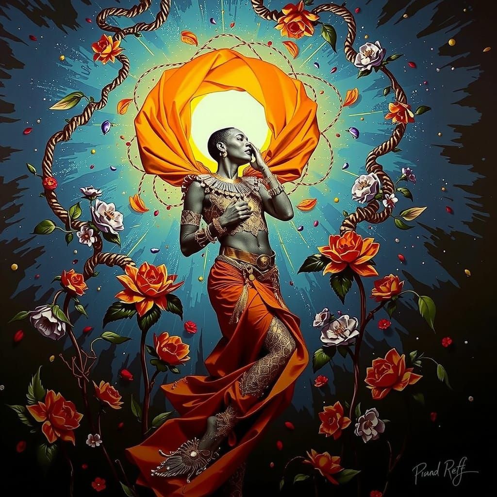 Psychedelic Garden in Bold Tropical Cosmic Hues