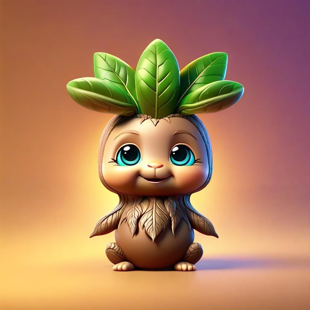 Cute Chibi Baby Mandrake 3D Digital Art