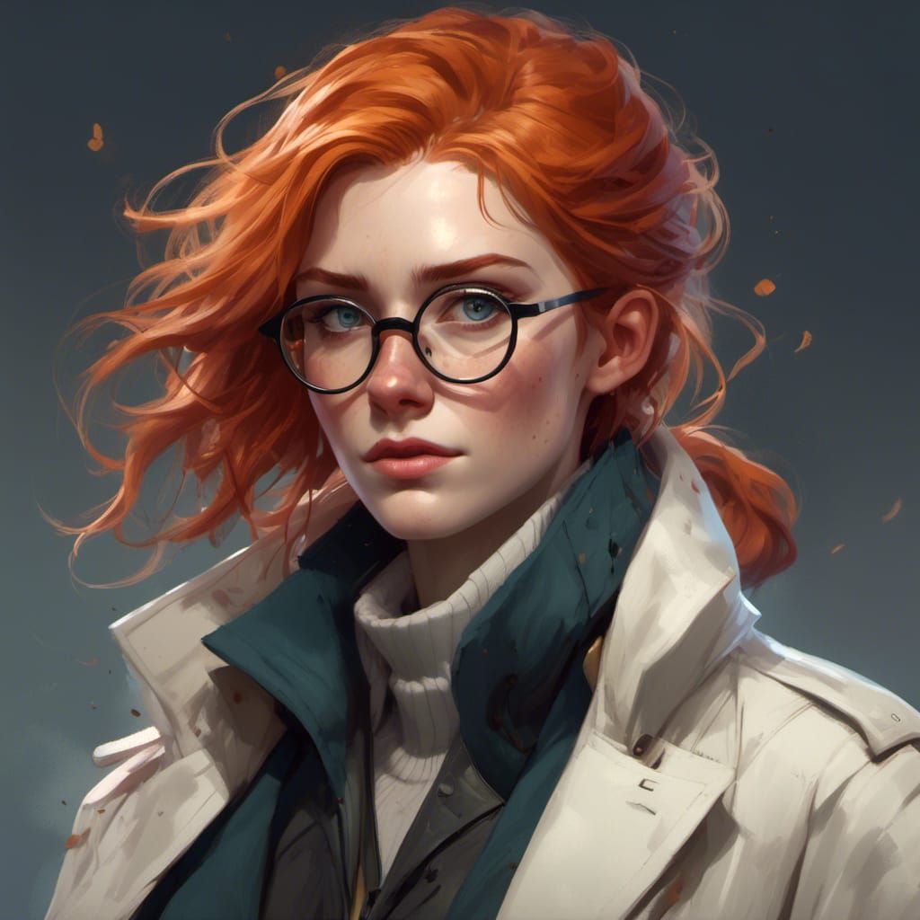 Nerdy Ginger Woman Portrait in Hyperdetailed Style
