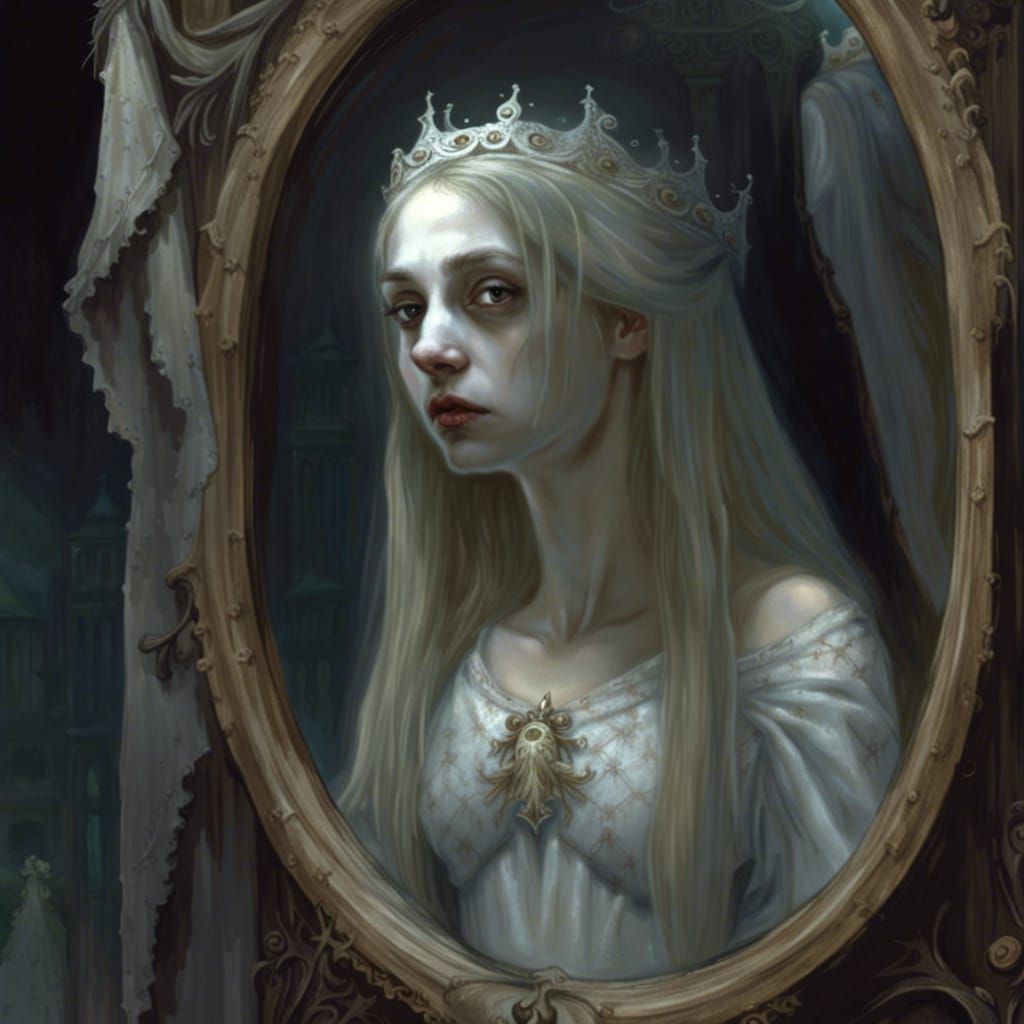 Decayed Princess Mirror Reflection in Horror Style
