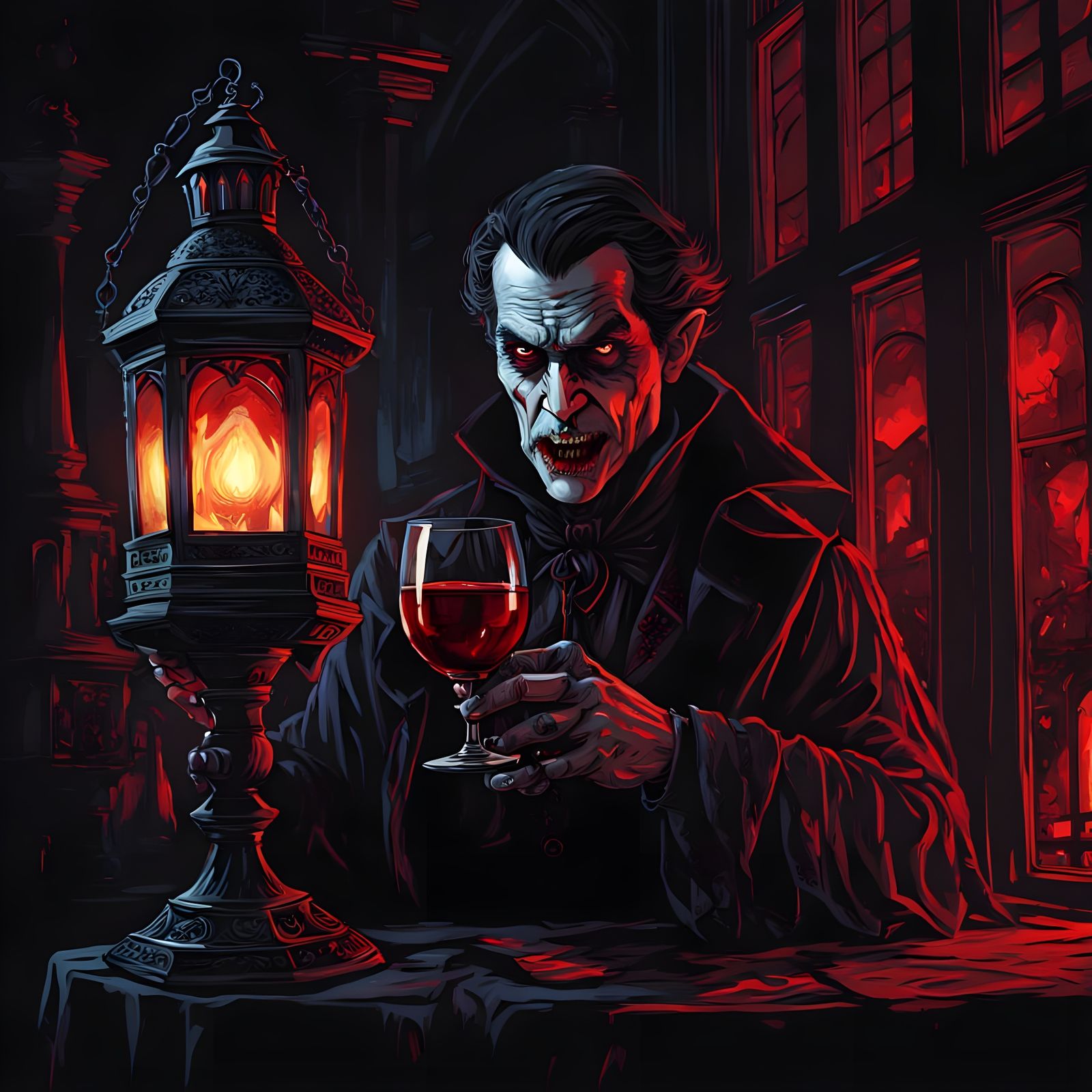 Vampire Sipping Wine in Gothic Dark Fantasy Style