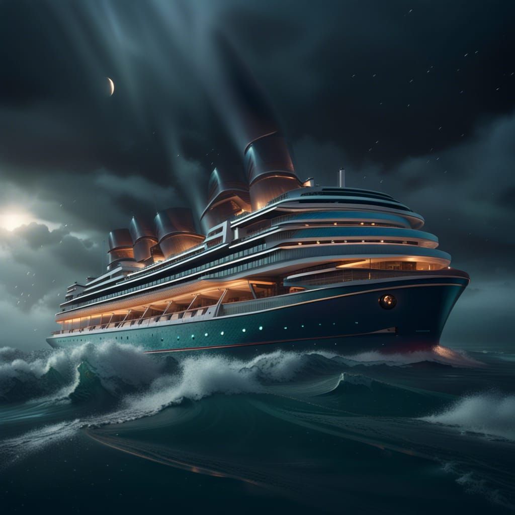 Cruise Ship Sails Through Storm: Fantasy Concept Art