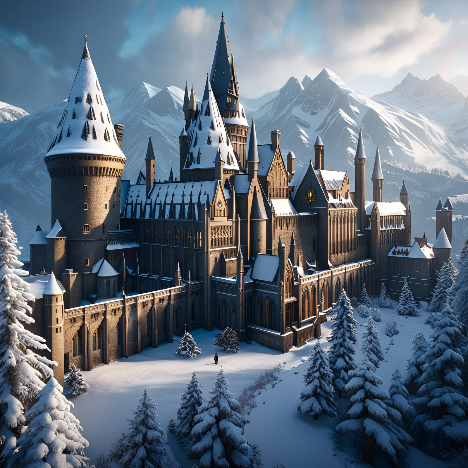 Magical Winter Hogwarts in Epic Fantasy Style