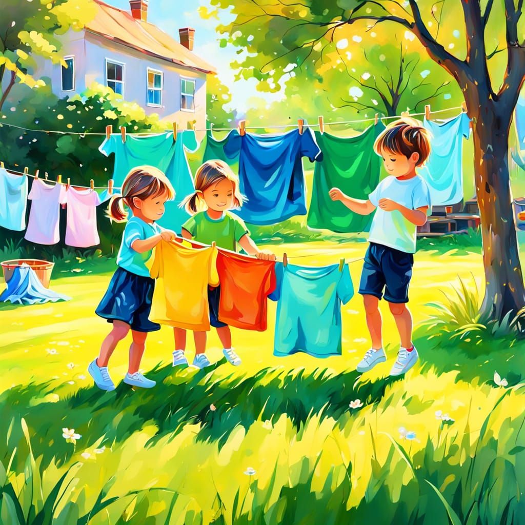 Children Playing Outdoors in Oil Painting Style