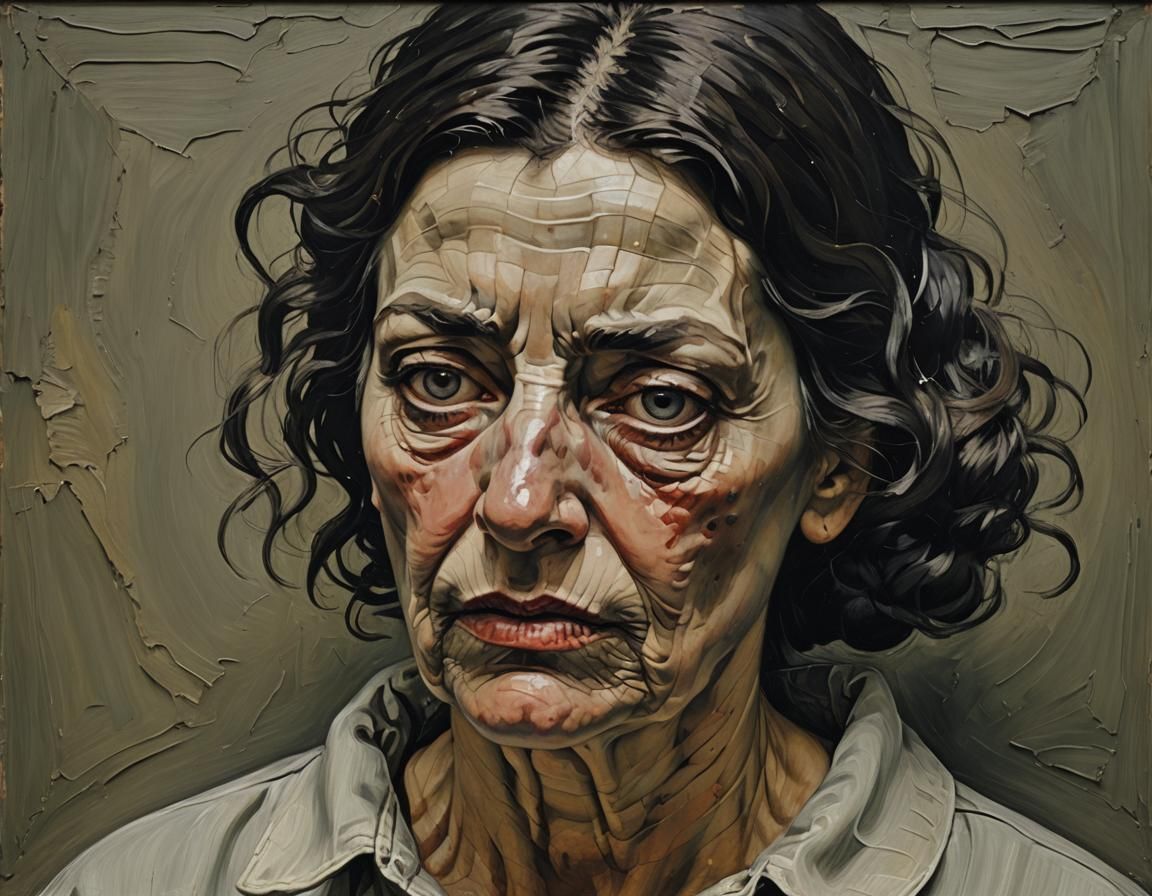 Melancholic Woman in Dark Impasto Style