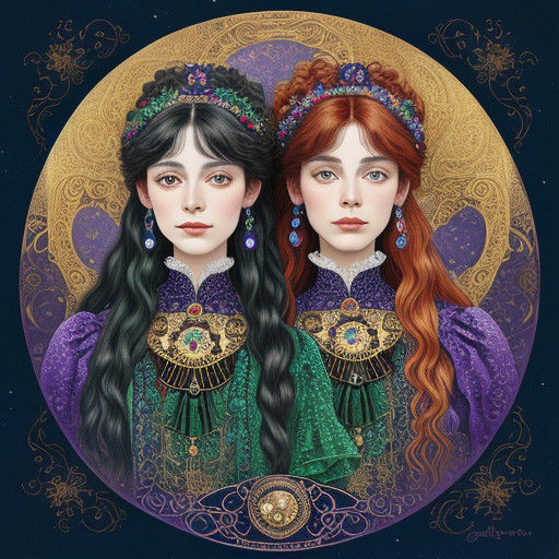 Victorian Witch Twins Bask in Klimt-Style Full Moon Glamour