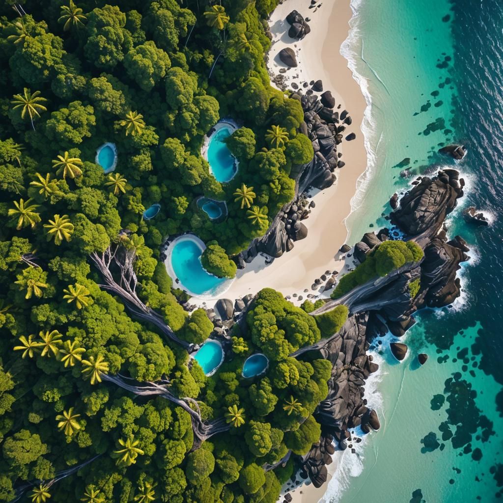 Pacific Island Aerial View in Synthwave Style