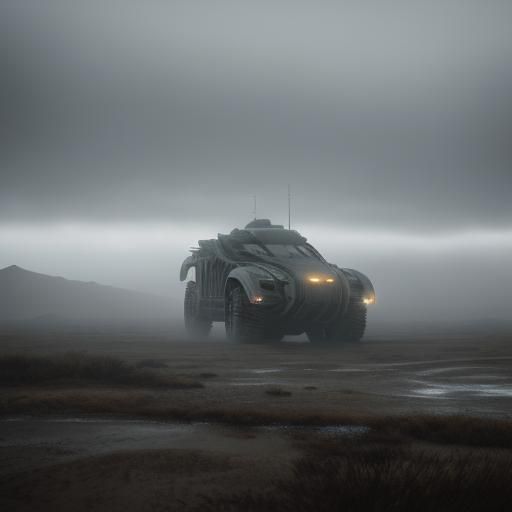 Starship Zooms Across Misty Alien Landscape