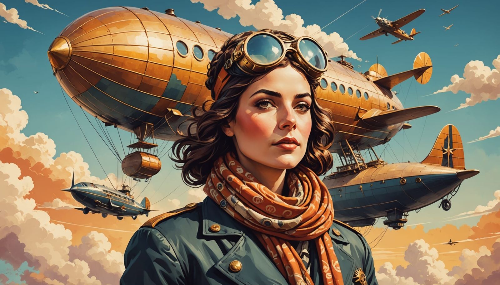 Bohemian Airship Pilot in Steampunk Airship Retro Style