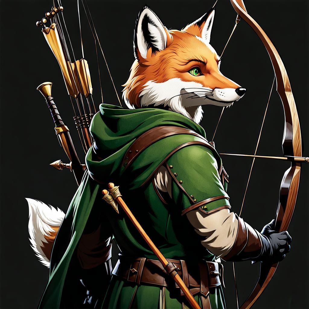 Anthropomorphic Fox as Robin Hood, Digital Art