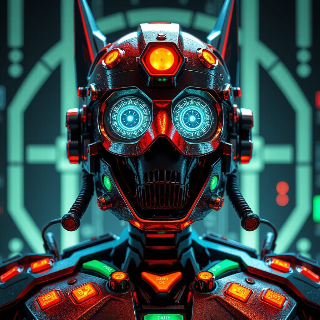 Futuristic Robot with Laser Eyes and Neon Accents