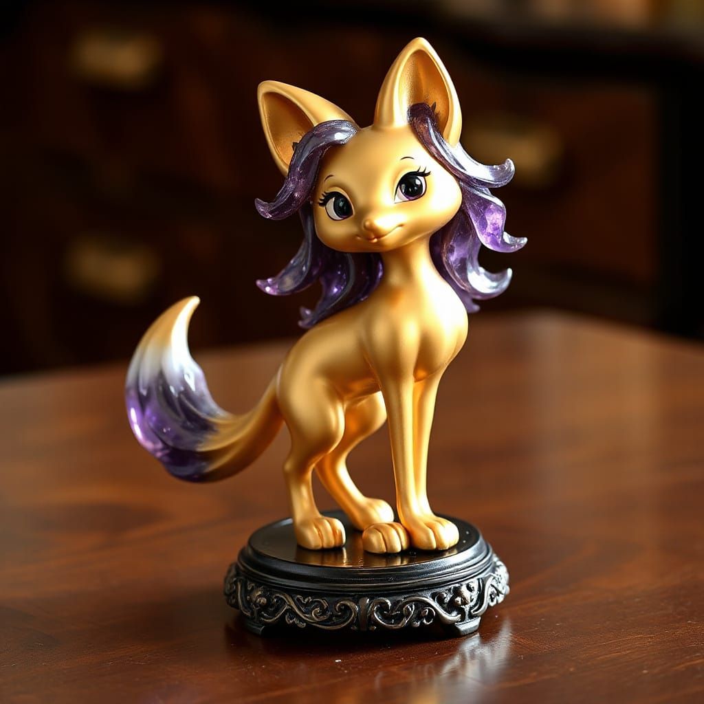 Exquisite Gold Fox Statuette Radiates Delicate Beauty
