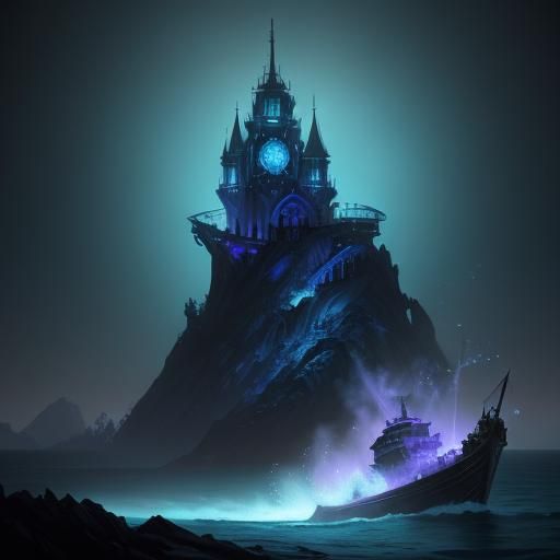 Glowing Periscope Emerges from Dark Blue Sea