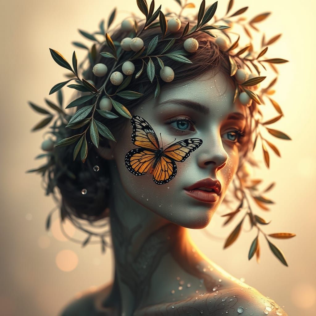 Ethereal Olive Woman in Art Nouveau Style