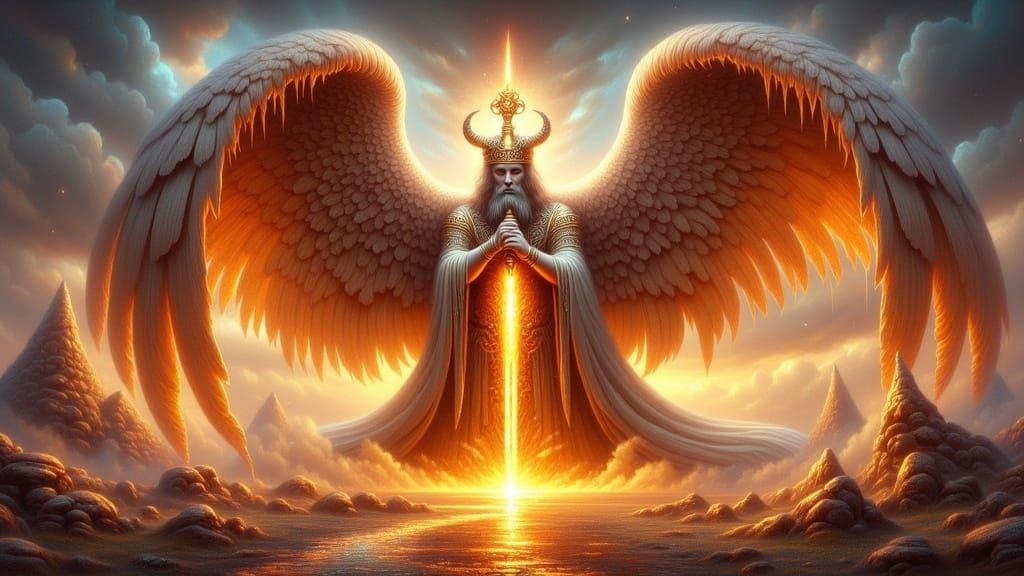 Majestic Angelic Sentinel in Mesopotamian Landscape