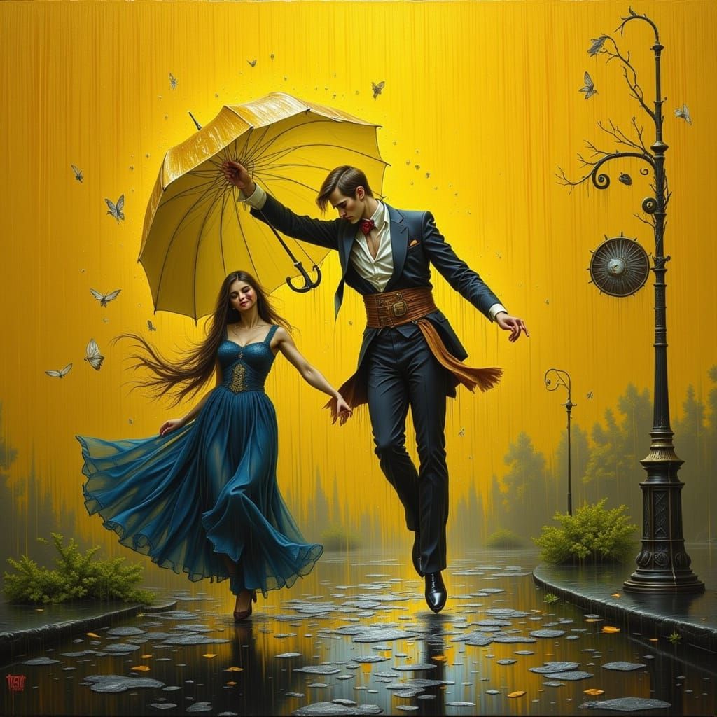 Dancing in Yellow Rain: A Surreal Lightscape