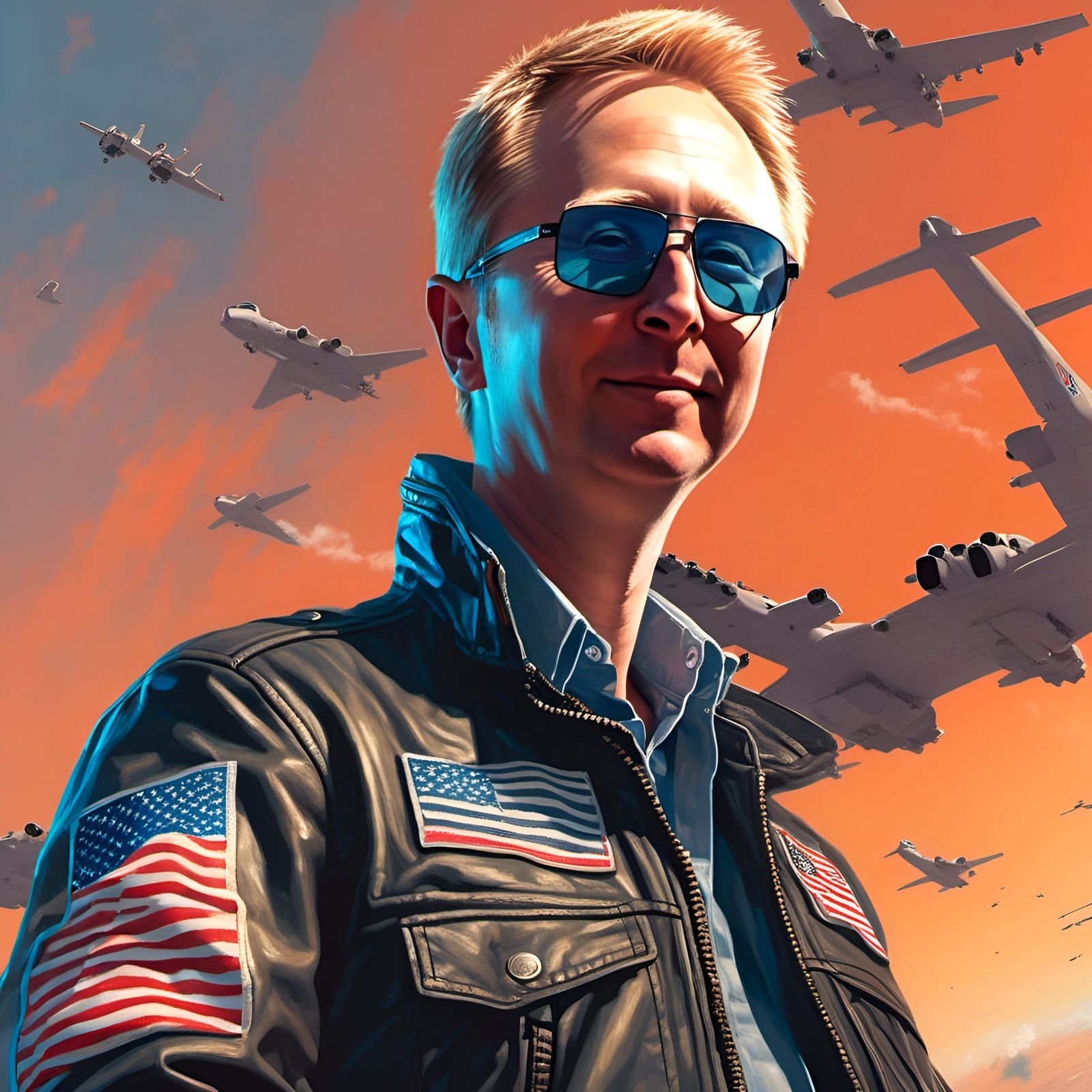 Top Gun Character Portrait in Digital Illustration Style
