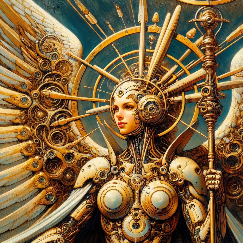 Dieselpunk Angel Goddess in Mechanical Armor