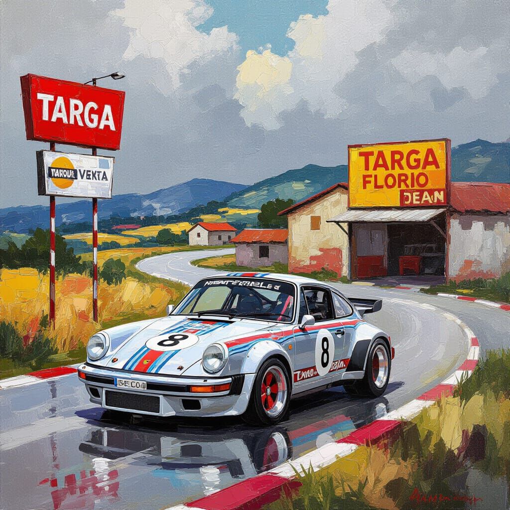 Martini Porsche 911 RSR on Rainy Sicilian Highway