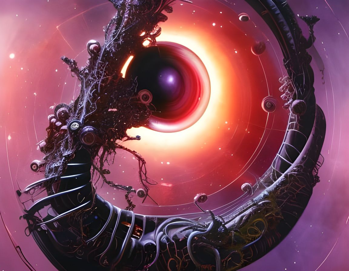 Black Hole Consuming Galaxy with Cybernetic Implants