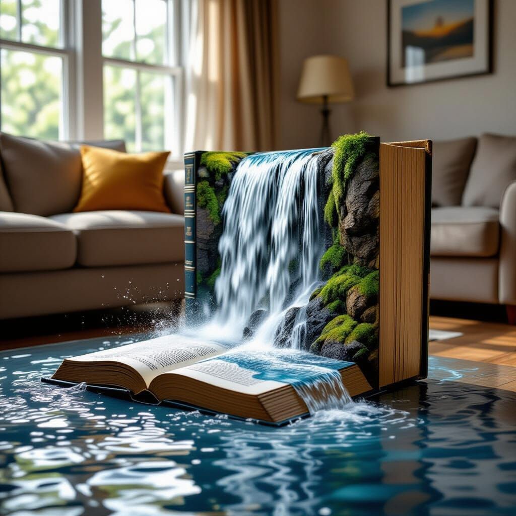Waterfall Book: Hyperrealistic Digital Photograph of a Flood