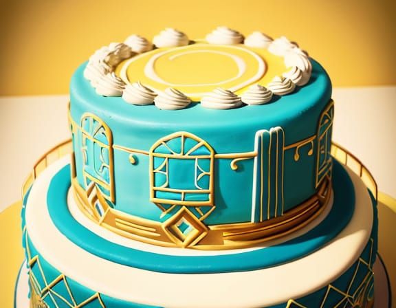 Art Deco Bakery Cake Decoration in Cartoon Style