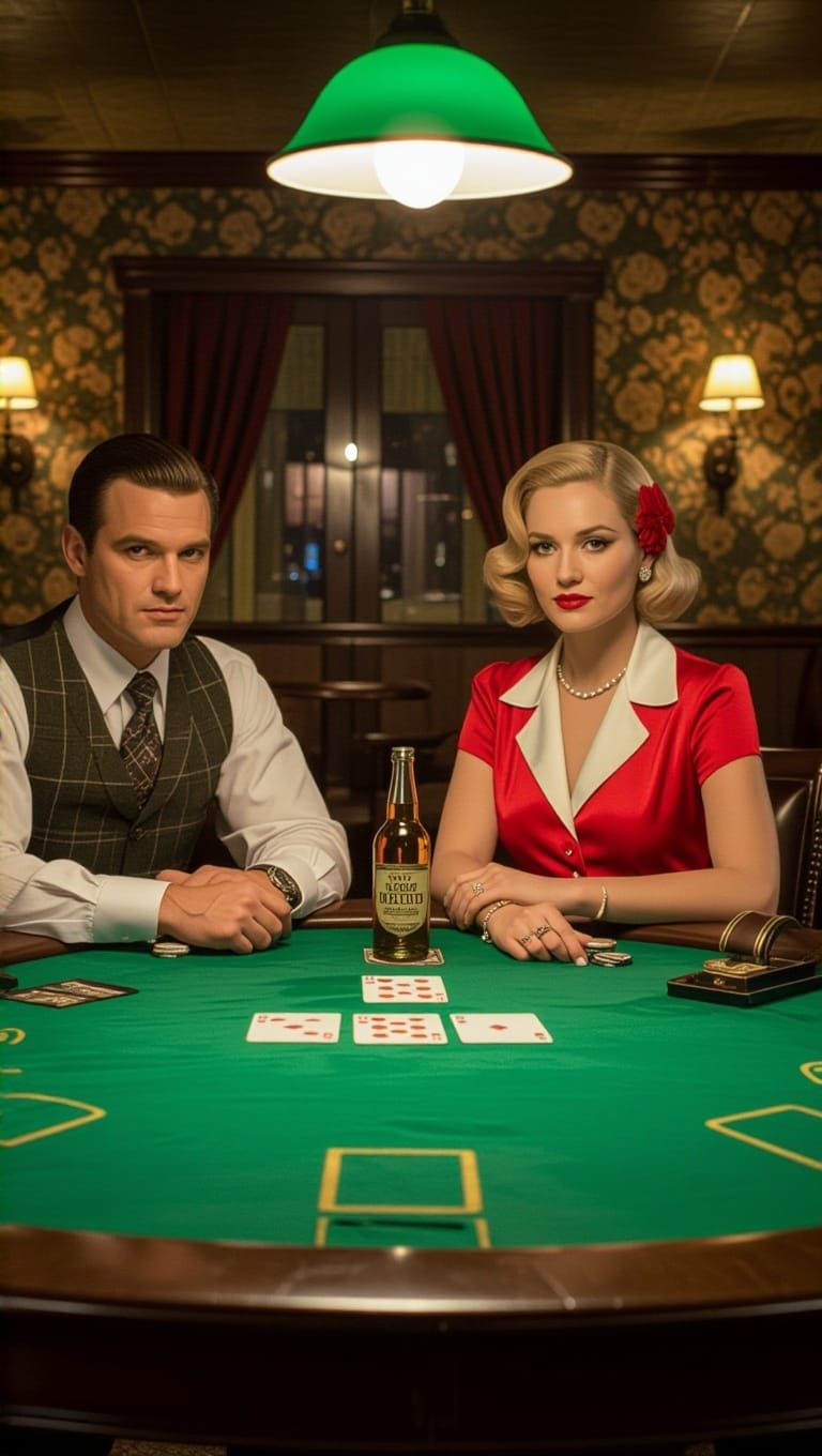 Vintage Noir Scene with Jack Daniel's Bottle and Poker Hand